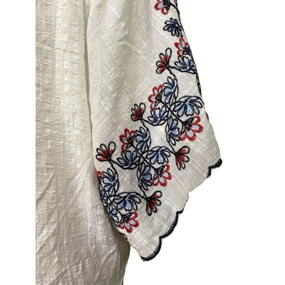 Max Studio Embroidered Tie Front Peasant Blouse Hippie Boho Top Sz Large NEW - Picture 4 of 5